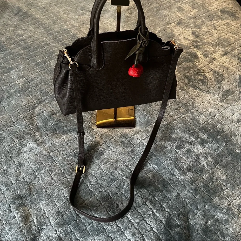 Chic Dark‎ Brown genuine leather Satchel with Red Accent